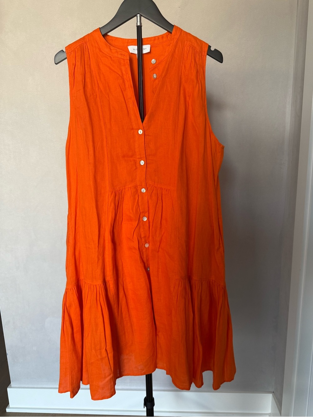 Witchery Vibrant Orange Button-Front Linen Dress